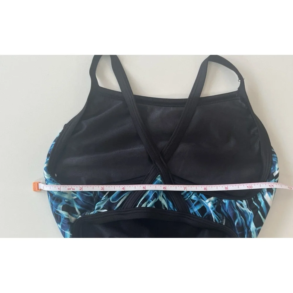 Speedo Women's Size 30 XS One Piece‎ Swimsuit Athletic Black Blue Neon